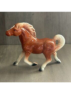 Vintage Ceramic Horse Figurine Brown White Glossy "Japan"